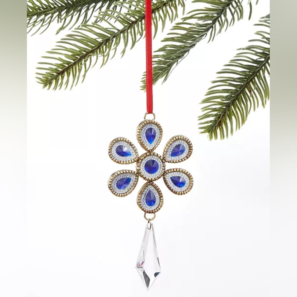 Macy's Holiday Lane Midnight Blue Snowflake Faux Crystal Drop Ornament Set Of 12